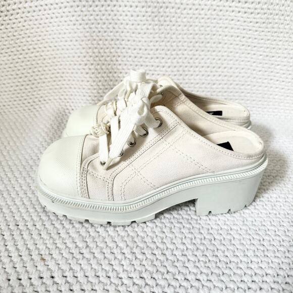 Mudd Y2K White Canvas Lug Sole Platform Square Toe Mule Slip On Lace Up Shoes 7 - Picture 5 of 9